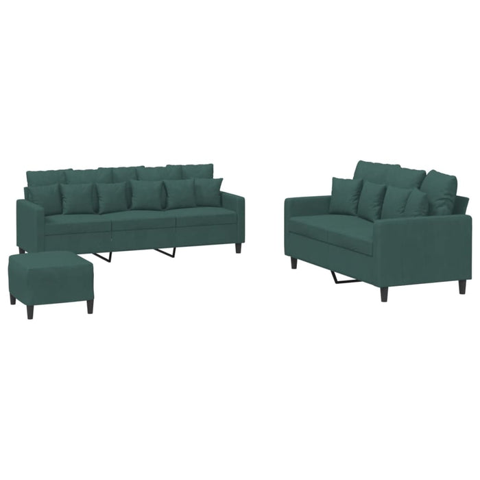 Set de canapele cu perne, 3 piese, verde închis, catifea - WALTI WALTI