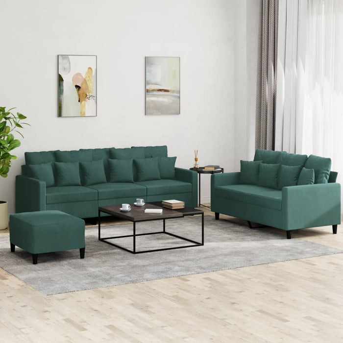 Set de canapele cu perne, 3 piese, verde închis, catifea - WALTI WALTI