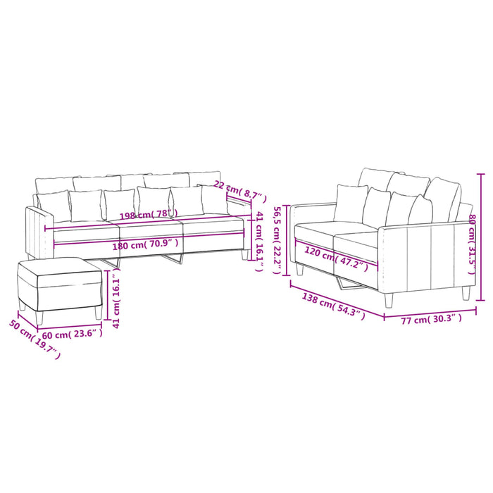 Set de canapele cu perne, 3 piese, roz, catifea - WALTI WALTI