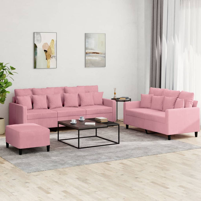 Set de canapele cu perne, 3 piese, roz, catifea - WALTI WALTI