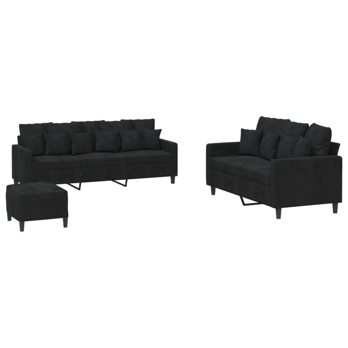 Set de canapele cu perne, 3 piese, negru, catifea - WALTI WALTI