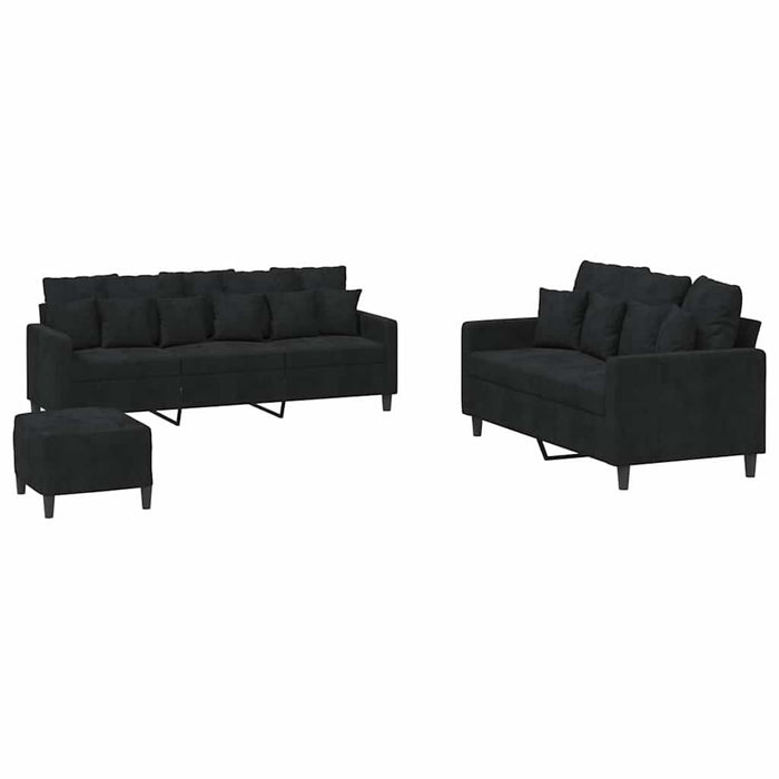 Set de canapele cu perne, 3 piese, negru, catifea - WALTI WALTI