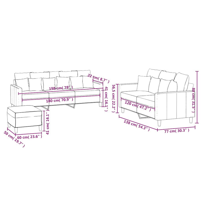 Set de canapele cu perne, 3 piese, negru, catifea - WALTI WALTI