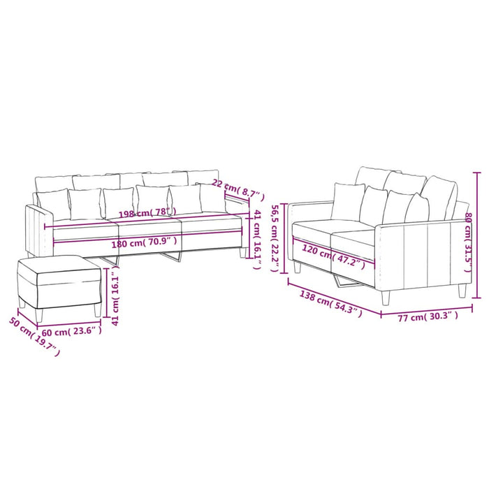 Set de canapele cu perne, 3 piese, negru, catifea - WALTI WALTI