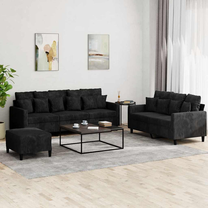 Set de canapele cu perne, 3 piese, negru, catifea - WALTI WALTI
