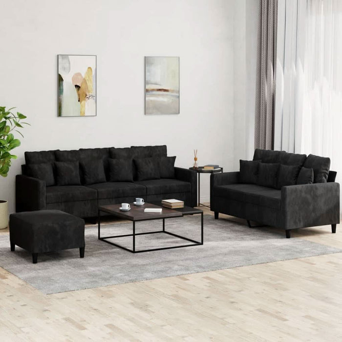 Set de canapele cu perne, 3 piese, negru, catifea - WALTI WALTI