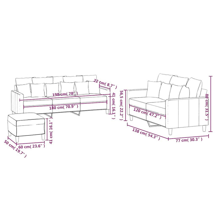 Set de canapele cu perne, 3 piese, galben, catifea - WALTI WALTI