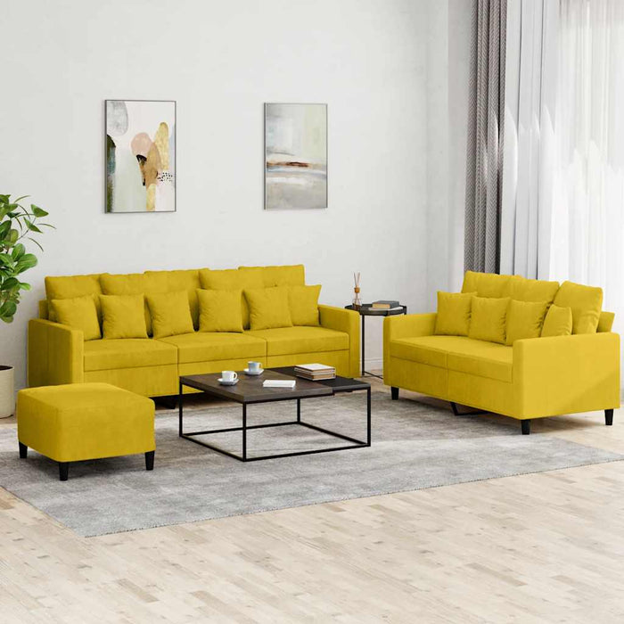 Set de canapele cu perne, 3 piese, galben, catifea - WALTI WALTI