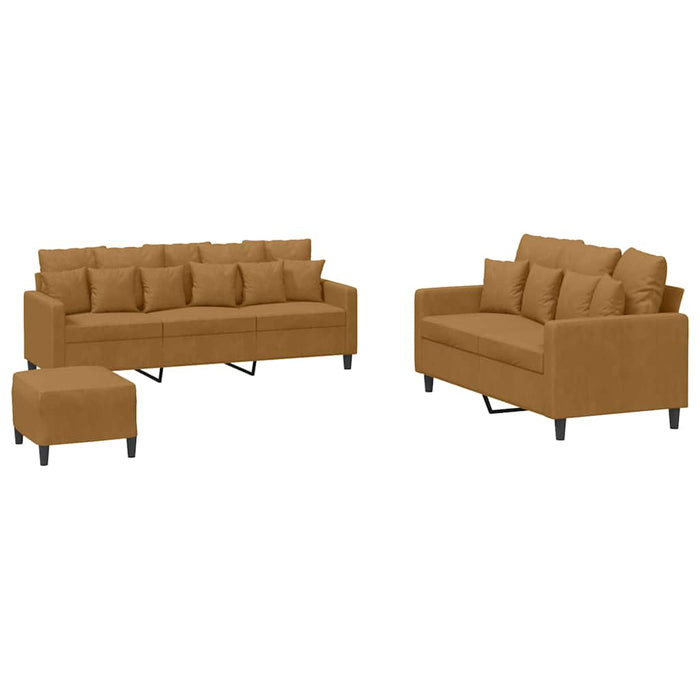 Set de canapele cu perne, 3 piese, maro, catifea WALTI