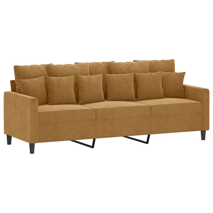 Set de canapele cu perne, 3 piese, maro, catifea WALTI