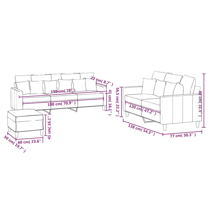Set de canapele cu perne, 3 piese, maro, catifea WALTI