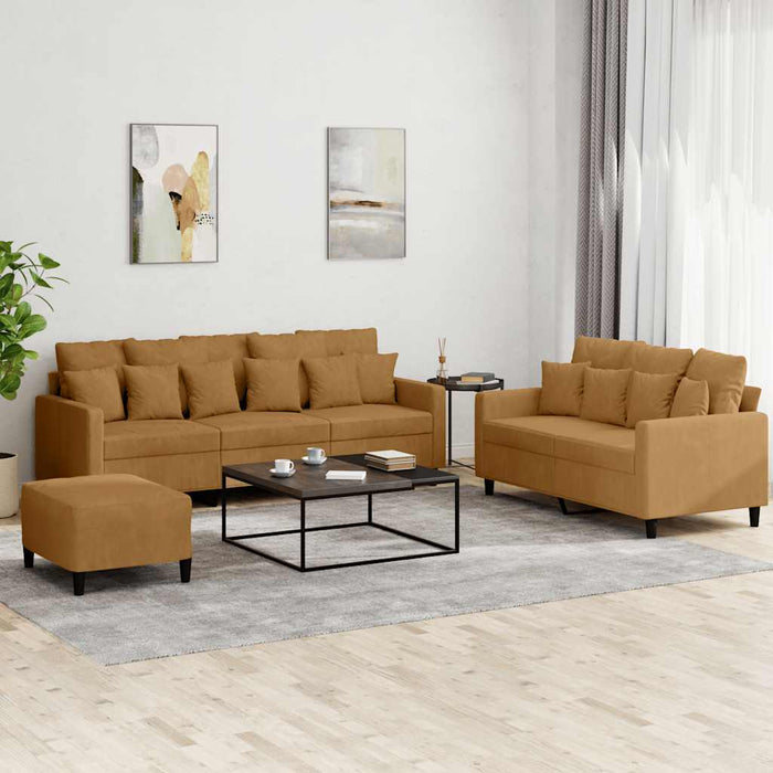 Set de canapele cu perne, 3 piese, maro, catifea WALTI