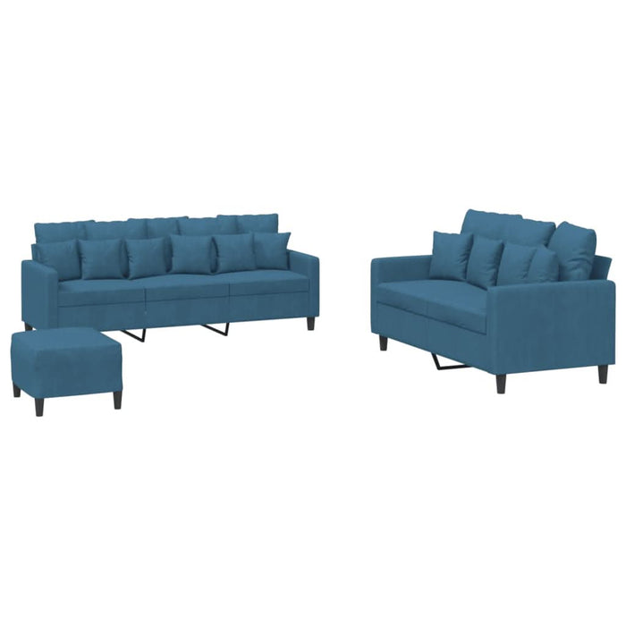 Set de canapele cu perne, 3 piese, albastru, catifea - WALTI WALTI