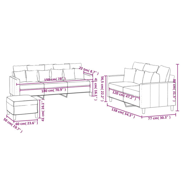 Set de canapele cu perne, 3 piese, albastru, catifea - WALTI WALTI
