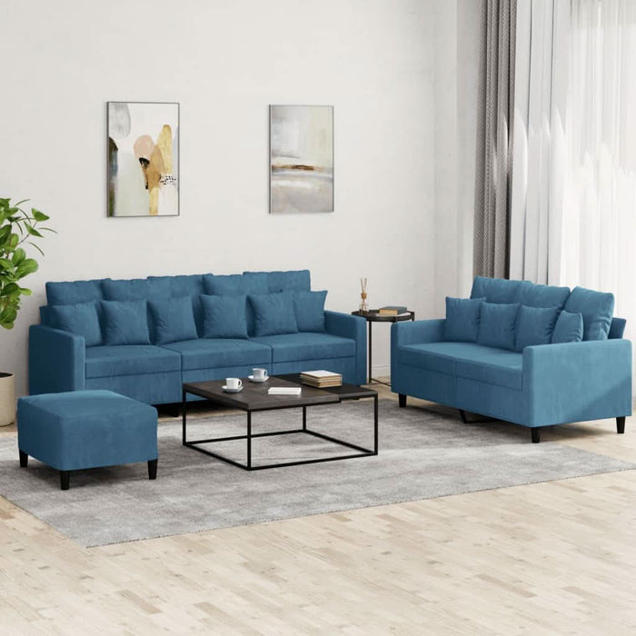 Set de canapele cu perne, 3 piese, albastru, catifea - WALTI WALTI