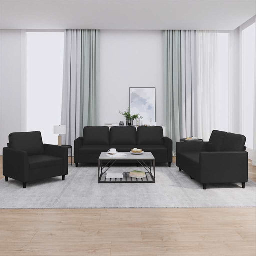Set de canapele cu perne, 3 piese, negru, piele ecologică - WALTI WALTI