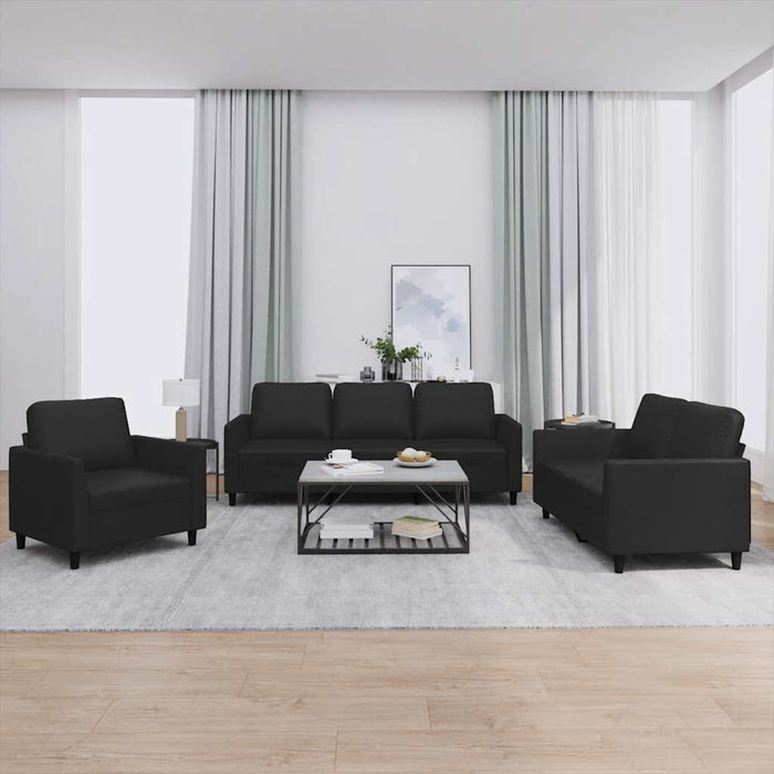 Set de canapele cu perne, 3 piese, negru, piele ecologică - WALTI WALTI