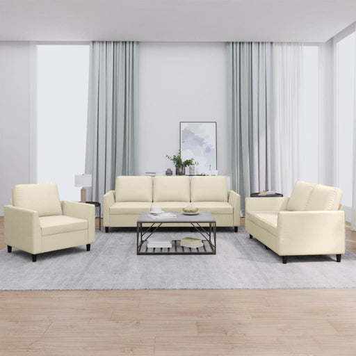Set de canapele cu perne, 3 piese, crem, piele ecologică - WALTI WALTI