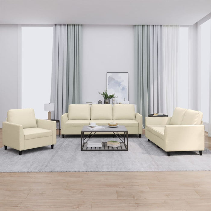 Set de canapele cu perne, 3 piese, crem, piele ecologică - WALTI WALTI