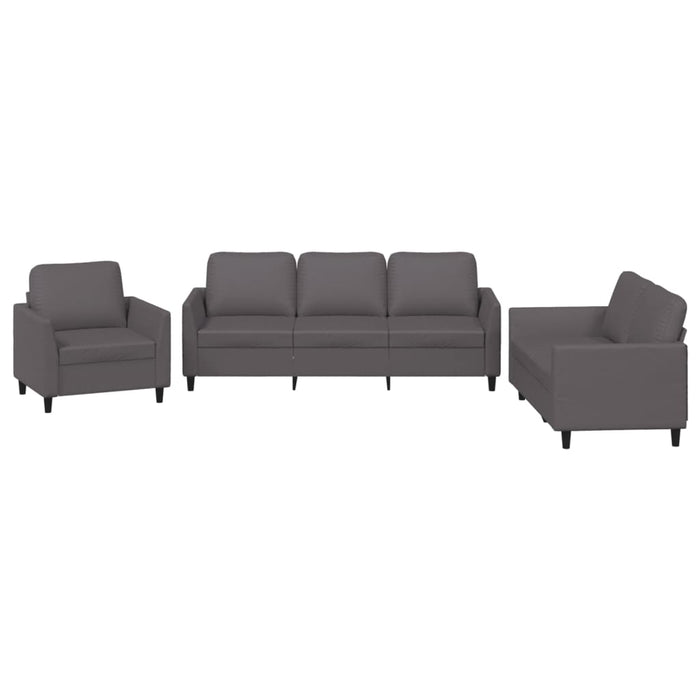 Set de canapele cu perne, 3 piese, gri, piele ecologică - WALTI WALTI