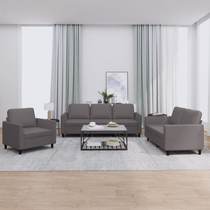 Set de canapele cu perne, 3 piese, gri, piele ecologică - WALTI WALTI