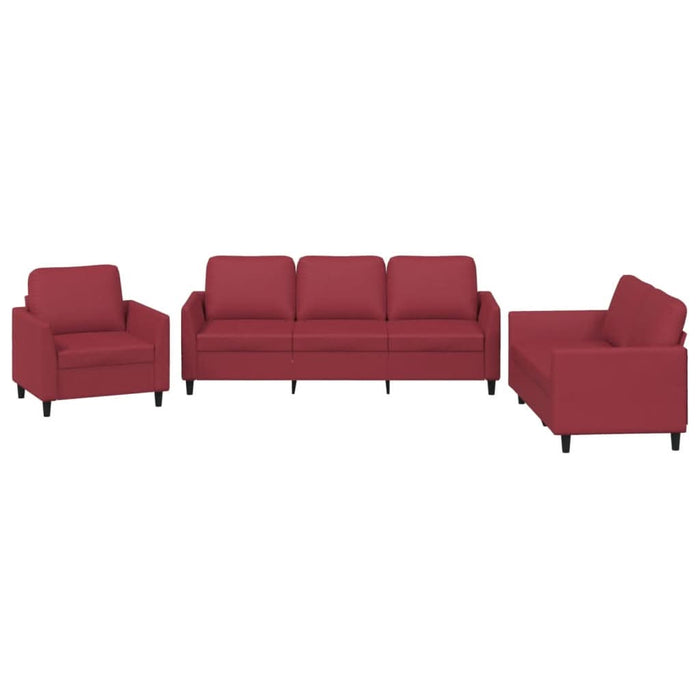 Set de canapele cu perne, 3 piese, roșu vin, piele ecologică - WALTI WALTI