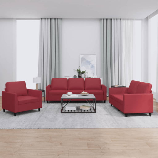 Set de canapele cu perne, 3 piese, roșu vin, piele ecologică - WALTI WALTI