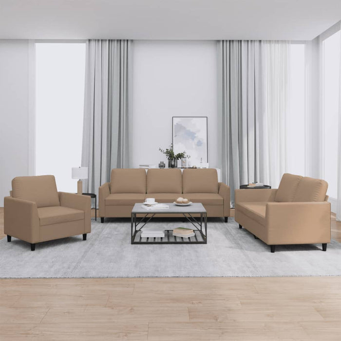 Set de canapele cu perne, 3 piese, cappuccino, piele ecologică - WALTI WALTI