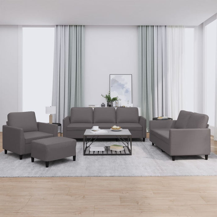 Set de canapele cu perne, 4 piese, gri, piele ecologică - WALTI WALTI
