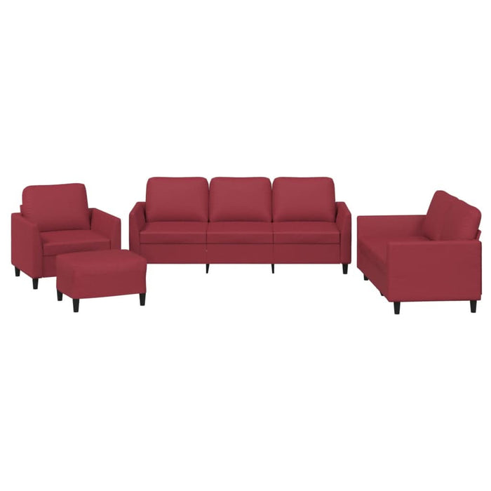 Set de canapele cu perne, 4 piese, roșu vin, piele ecologică - WALTI WALTI
