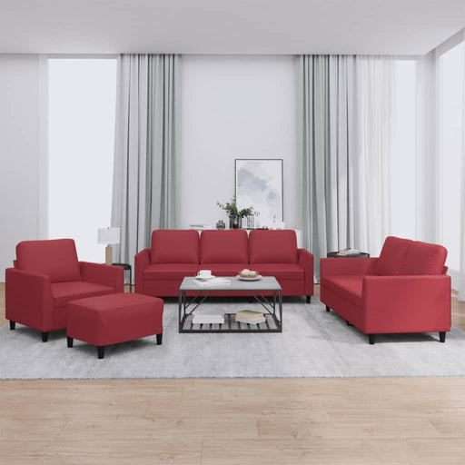 Set de canapele cu perne, 4 piese, roșu vin, piele ecologică - WALTI WALTI