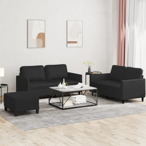 Set de canapele cu perne, 3 piese, negru, piele ecologică - WALTI WALTI