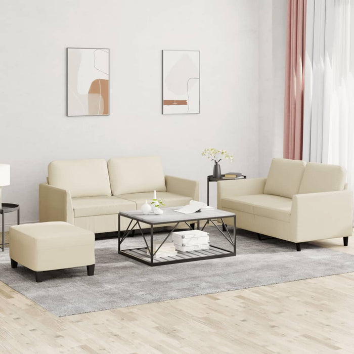 Set de canapele cu perne, 3 piese, crem, piele ecologică - WALTI WALTI