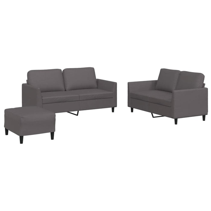 Set de canapele cu perne, 3 piese, gri, piele ecologică - WALTI WALTI