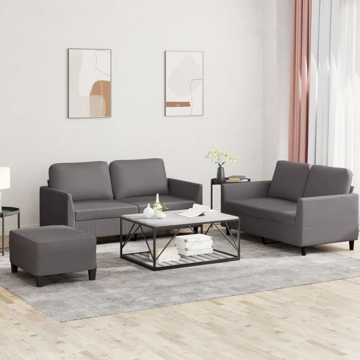 Set de canapele cu perne, 3 piese, gri, piele ecologică - WALTI WALTI