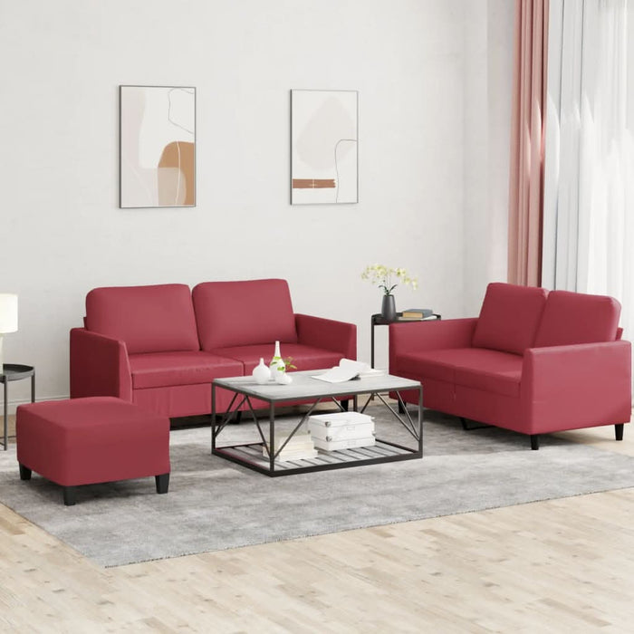 Set de canapele cu perne, 3 piese, roșu vin, piele ecologică - WALTI WALTI