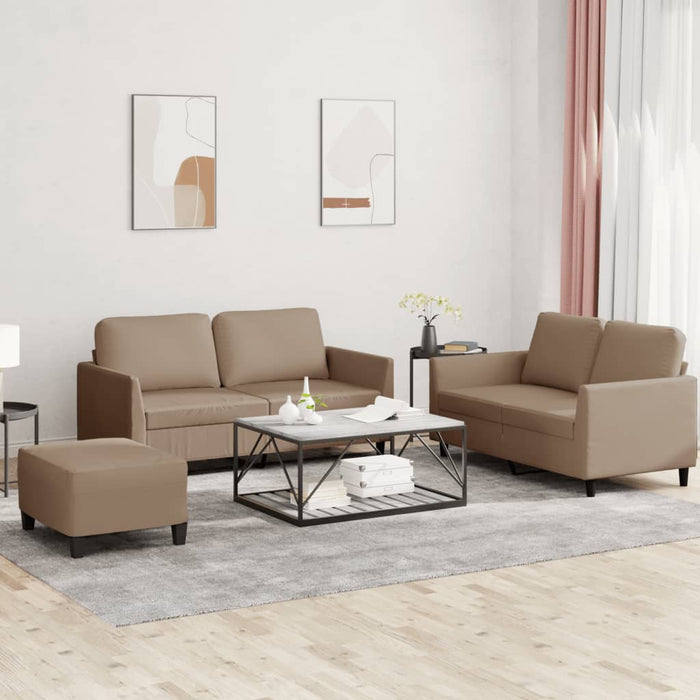 Set de canapele cu perne, 3 piese, cappuccino, piele ecologică - WALTI WALTI