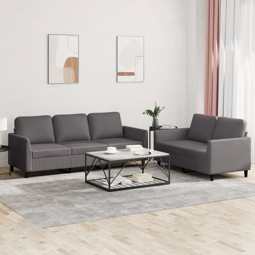 Set de canapele cu perne, 2 piese, gri, piele ecologică - WALTI WALTI