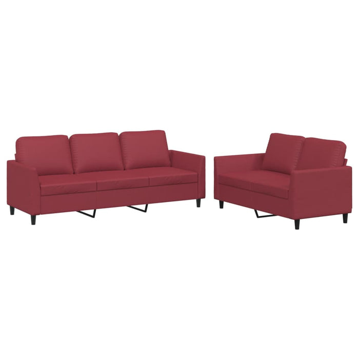 Set de canapele cu perne, 2 piese, roșu vin, piele ecologică WALTI