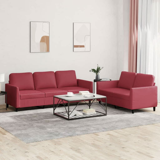 Set de canapele cu perne, 2 piese, roșu vin, piele ecologică - WALTI WALTI