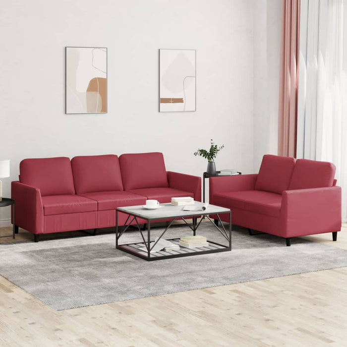 Set de canapele cu perne, 2 piese, roșu vin, piele ecologică WALTI