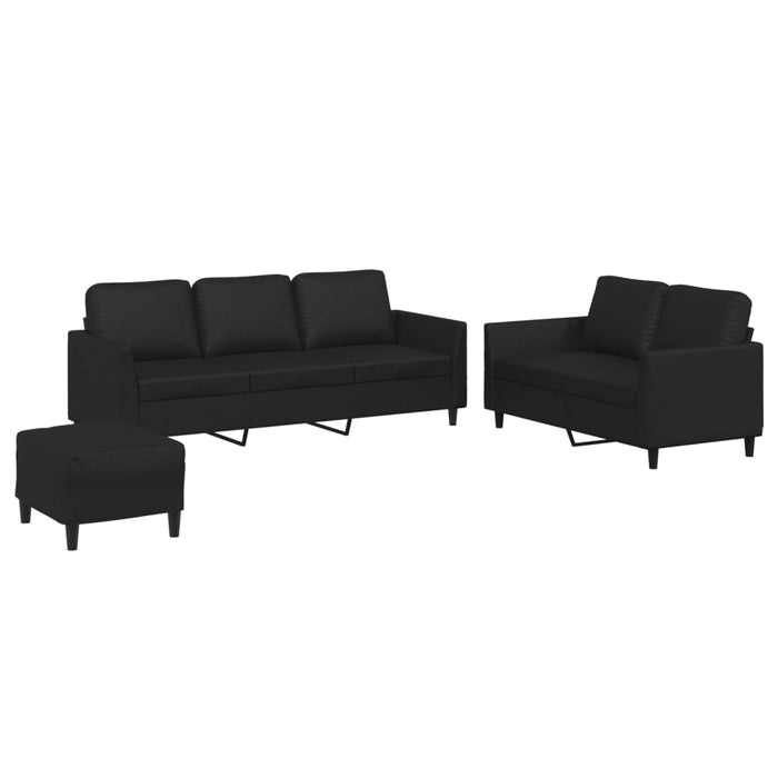 Set de canapele cu perne, 3 piese, negru, piele ecologică - WALTI WALTI