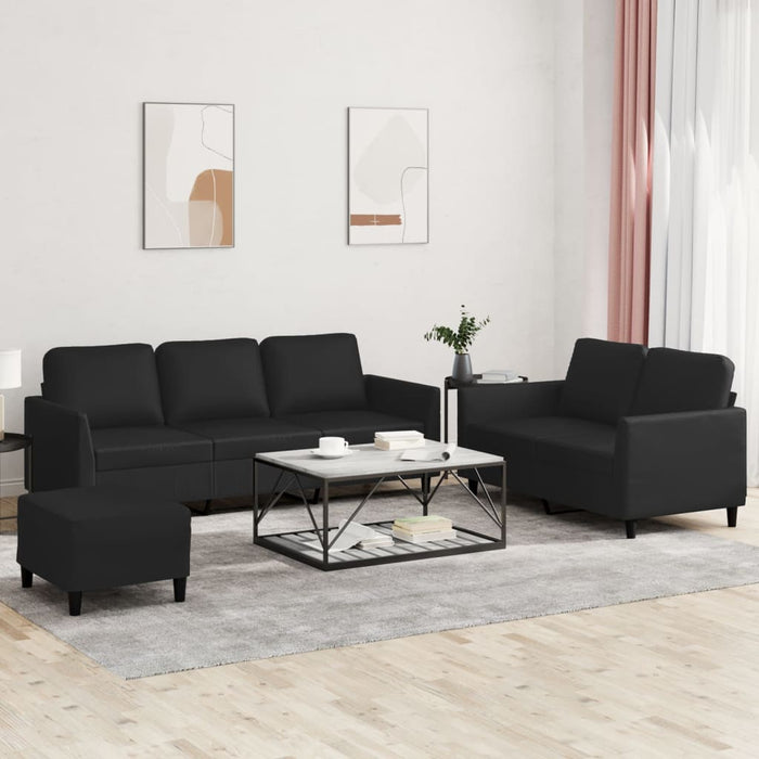 Set de canapele cu perne, 3 piese, negru, piele ecologică - WALTI WALTI