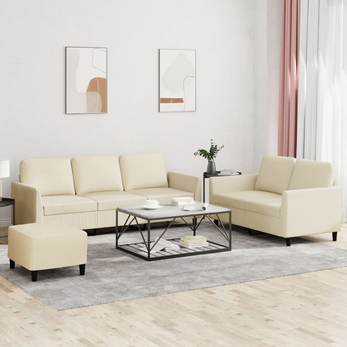 Set de canapele cu perne, 3 piese, crem, piele ecologică - WALTI WALTI