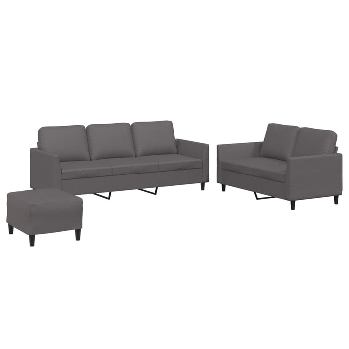 Set de canapele cu perne, 3 piese, gri, piele ecologică - WALTI WALTI