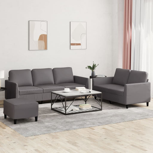 Set de canapele cu perne, 3 piese, gri, piele ecologică - WALTI WALTI