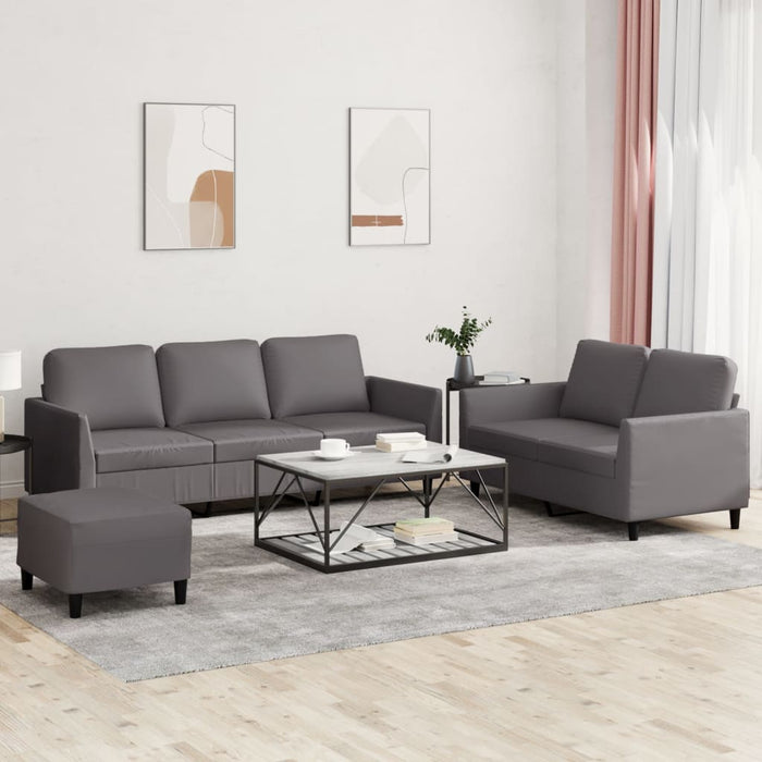 Set de canapele cu perne, 3 piese, gri, piele ecologică - WALTI WALTI