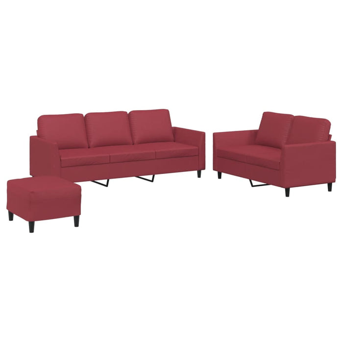 Set de canapele cu perne, 3 piese, roșu vin, piele ecologică WALTI