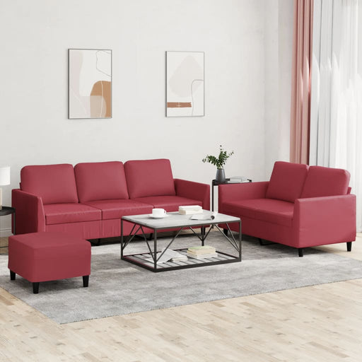 Set de canapele cu perne, 3 piese, roșu vin, piele ecologică - WALTI WALTI