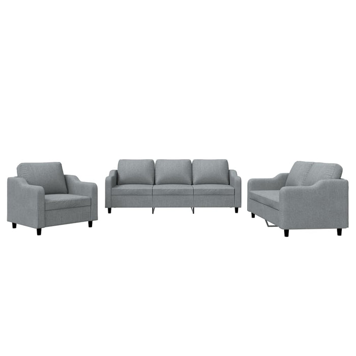 Set de canapele cu perne, 3 piese, gri deschis, textil - WALTI WALTI